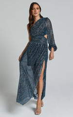 Arosa Maxi Dress - One Shoulder Long Sleeve in Blue