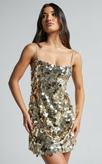 Cleo Mini Dress - Circle Sequin Mini Dress in Light Gold