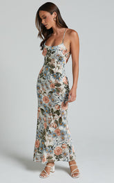 Constanzie Midi Dress - Open Tie Back Dress in Peach Floral