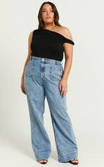 Jialeen Top - Off Shoulder Twist Asymmetrical Sleeve Top in Black