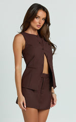 Desi Top - Longline Crew Neck Vest Top in Chocolate