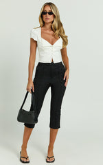 Ella Top - Square Neck Button Through Crop Top in White