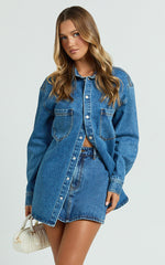 Faharra Shirt - Recycled Cotton Denim Shirt in Dark Blue Wash