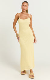 Fhel Maxi Dress - Crochet Strappy Dress in Lemon