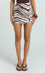 Gwendolyn Mini Skirt - Zebra Suede Low Rise Skirt in Choc Zebra