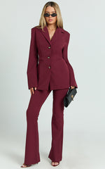 Irene Blazer - Fitted Cinched Waist Blazer in Wine