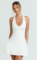 Lauren Mini Dress - Halter Scoop Neck Dress in White