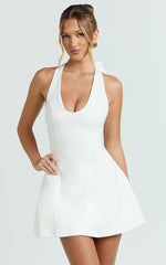 Lauren Mini Dress - Halter Scoop Neck Dress in White
