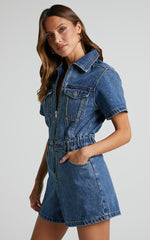 Mauriel Playsuit - Recycled Cotton Utility Playsuit in Dark Blue