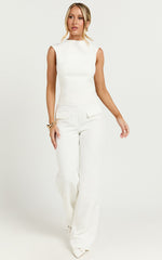 Paxton Top - High Neck Fitted Open Back Sleeveless Top in Cream