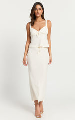 Polly Top - Linen V Neck Wide Adjustable Strap Cami Top in Stone