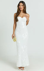 Rory Midi Dress - Embroidered Mesh Dress in White