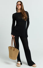 Rosie Two Piece Set - Boat Neck Top and Relaxed Pant Set in Black