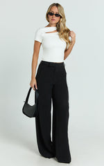Tina Top - High Neck Cap Sleeve Cut Out Top in Off White