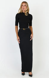 Vance Maxi Skirt - Linen Back Split Skirt in Black