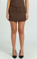 Yvette Mini Skirt - High Waisted Wool Look Skirt in Chocolate