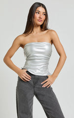 Yvonne Top - Strapless Ruched Top in Silver