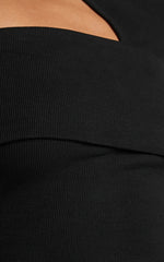 Kiefer Top - Asymmetric Long Sleeve Cutout Top in Black