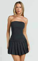 Adamae Mini Dress - Strapless Pleated Dress in Black