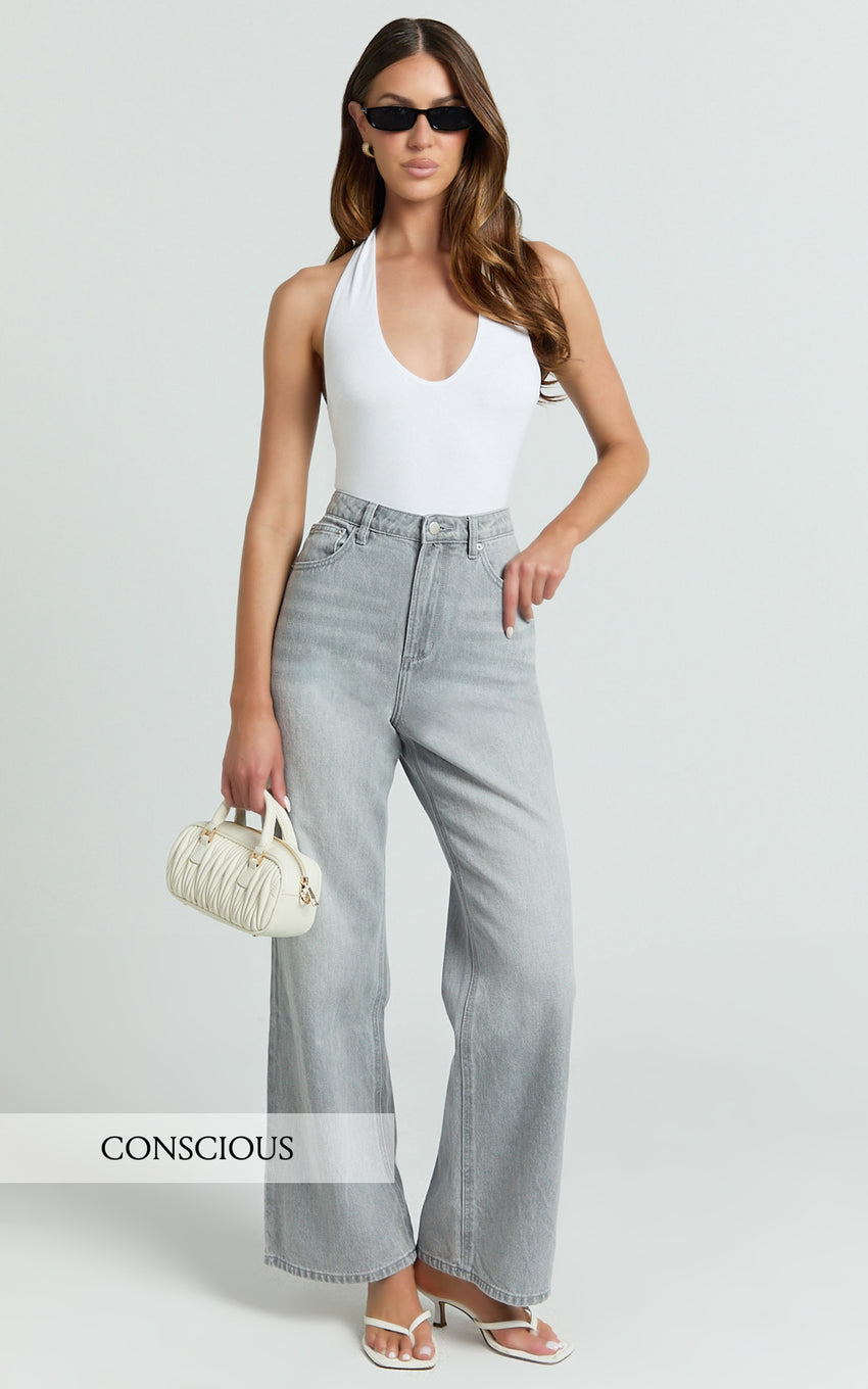 Cole Jeans - High Waist Relaxed Wide Leg Recycled Denim Jeans in Grey