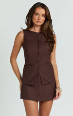 Desi Top - Longline Crew Neck Vest Top in Chocolate