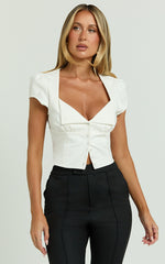 Ella Top - Square Neck Button Through Crop Top in White