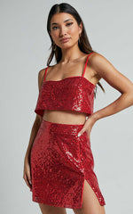 Elswyth Top - Strappy Sequin Crop Cami Top in Red
