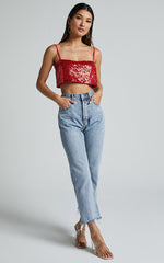 Elswyth Top - Strappy Sequin Crop Cami Top in Red