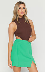 Evelenna Mini Skirt - High Waisted Split Skirt in Green
