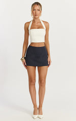 Georgie Mini Skort - Low Rise Pinstripe Skort in Dark Navy