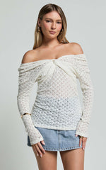 Grace Top - Off The Shoulder Long Sleeve Twist Top in White