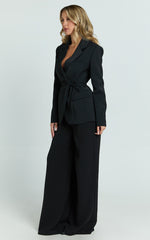 Harlee Blazer- Belted Cinch Waist Blazer in Black