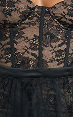Harley Maxi Dress - Lace Strapless Fit And Flare Dress with Detachable Skirt in Black