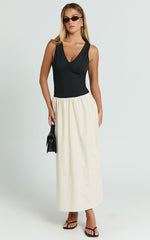 Hermi Midi Dress - Ribbed Bodice V Neck Dress in Cream