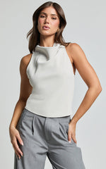 Jolene Top - Sleeveless Cowl Top in Beige