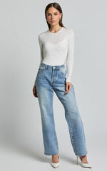 Kerryn Bodysuit - Long Sleeve Marl Cross Front Bodysuit in Ivory