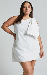 Khirara Mini Dress - One Shoulder Bow Detail Dress in White