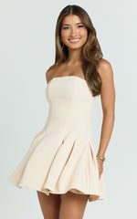 Luvy Mini Dress - Strapless Fit And Flare Dress in Cream
