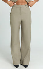 Melinda Pants - Recycled Tailored High Waist Wide Leg Pants in Light Olive