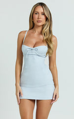 Melody Mini Dress - Sweetheart Bust Fitted Dress in Blue