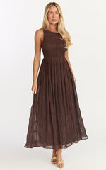 Paloma Midi Dress - Ruched Shift Dress in Chocolate