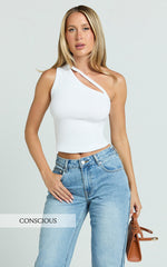 Rafael Top - One Shoulder Rib Strap Tank Top in White