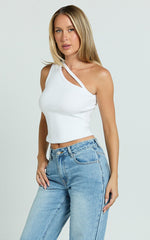 Rafael Top - One Shoulder Rib Strap Tank Top in White