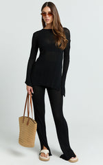 Rosie Two Piece Set - Boat Neck Top and Relaxed Pant Set in Black