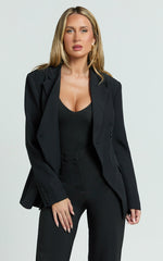 Sally Blazer - Cross Over Fitted Tailored Blazer in Black