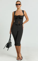 Susannah Top - Ruched Square Neck Bustier Top in Black Stripe