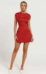 Wyatt Mini Dress -  Short Sleeve A Line Dress in Red