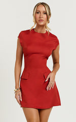 Wyatt Mini Dress -  Short Sleeve A Line Dress in Red