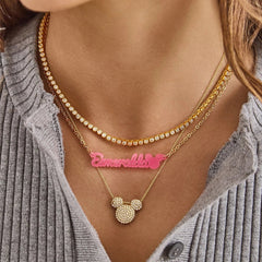 Disney Mickey Mouse Acrylic Custom Nameplate Necklace - Translucent Aqua